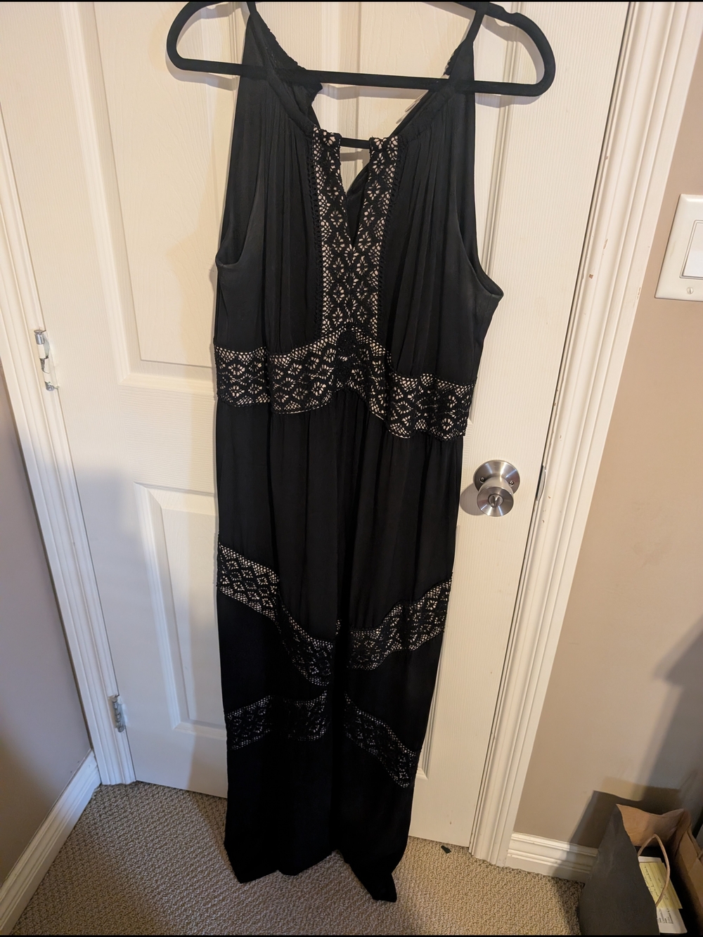London Times Black Maxi Dress with Lace Trim
